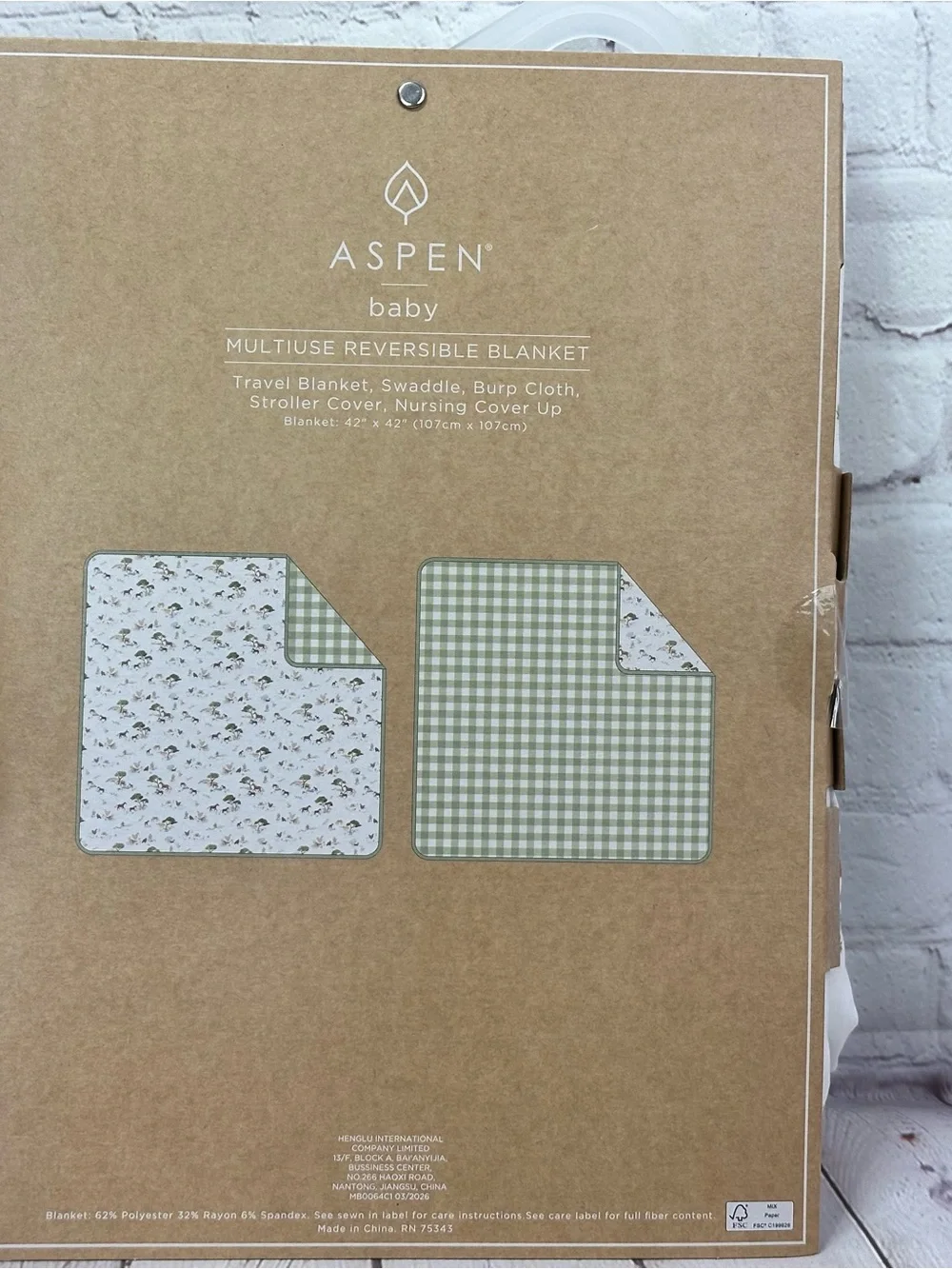 Baby Aspen Green and White Reversible Multi-Use Baby Blanket farm barn
